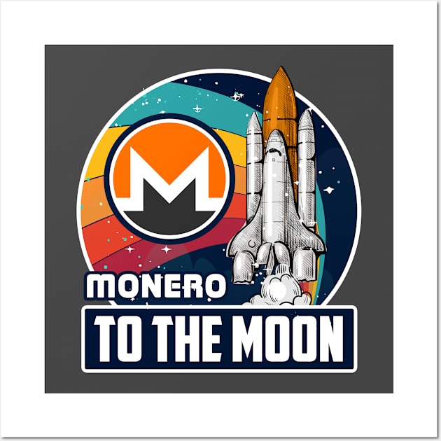 Monero to the Moon Digital Crypto BTC Retro Spaceship Wall Art by TheBeardComic